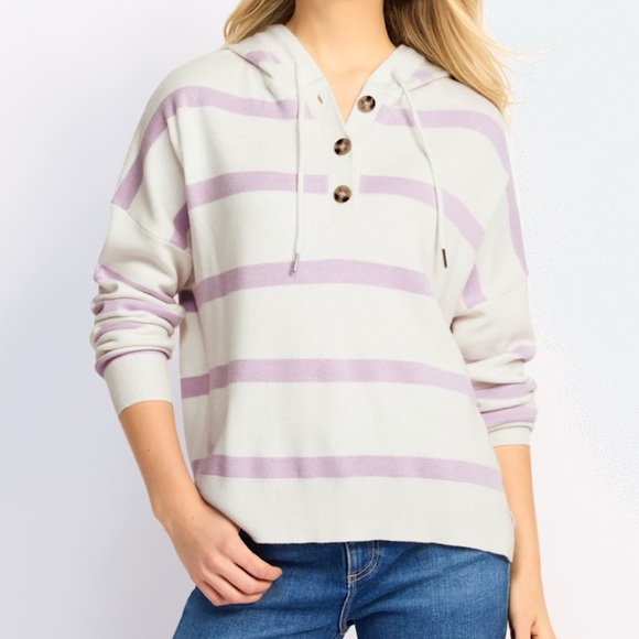 Thread & Supply Tops - Thread & Supply Lavender and White Striped Hoodie